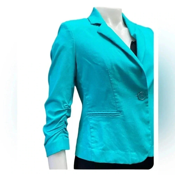 89th & Madison  Aquamarine Gathered Half Sleeve Blazer Size Small - Picture 3 of 12